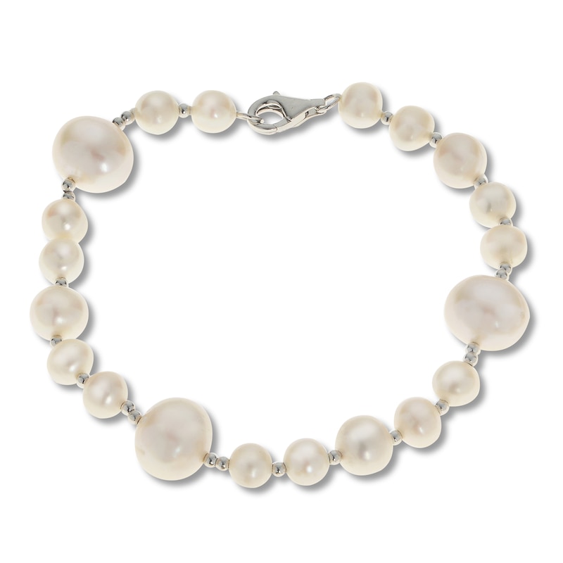 Cultured Pearl Bead Bracelet Sterling Silver 7.5"