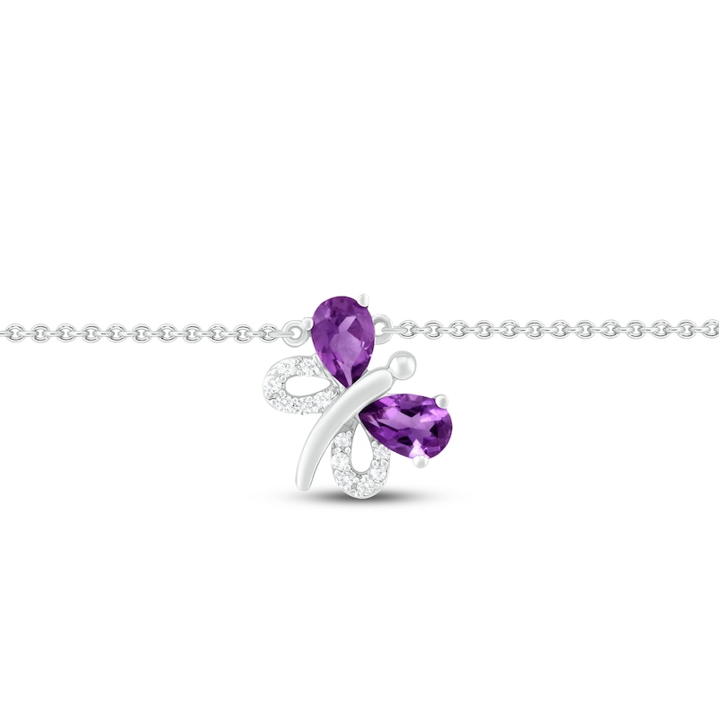 Main Image 2 of Amethyst & White Lab-Created Sapphire Butterfly Anklet Sterling Silver 9"