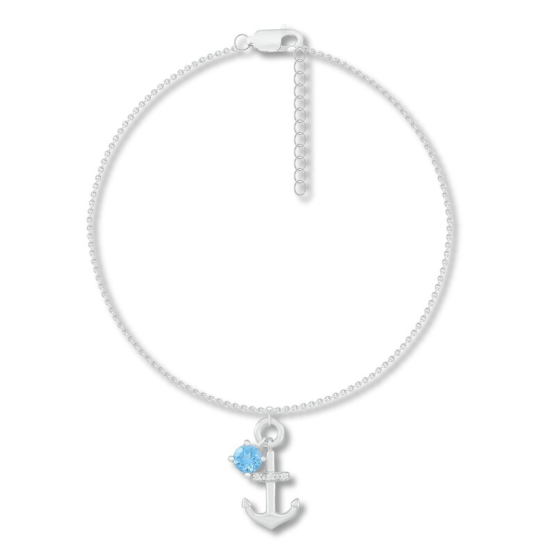 Blue Topaz & Diamond Anklet Sterling Silver 9"