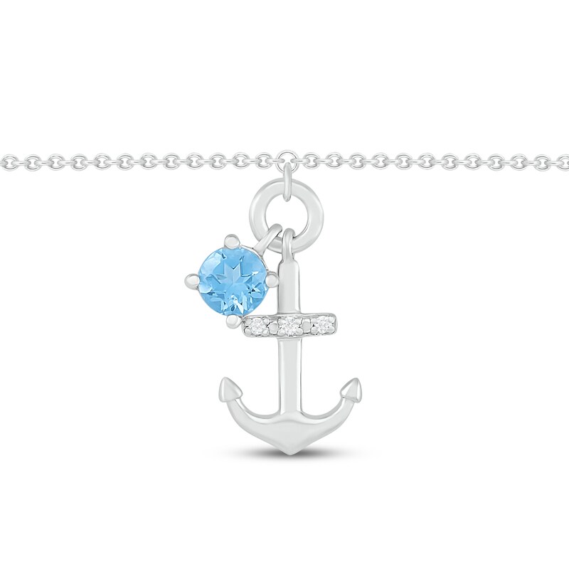 Blue Topaz & Diamond Anklet Sterling Silver 9"