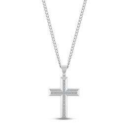 Men's Diamond Cross Necklace 1/4 ct tw Round-cut Stainless Steel 24&quot;
