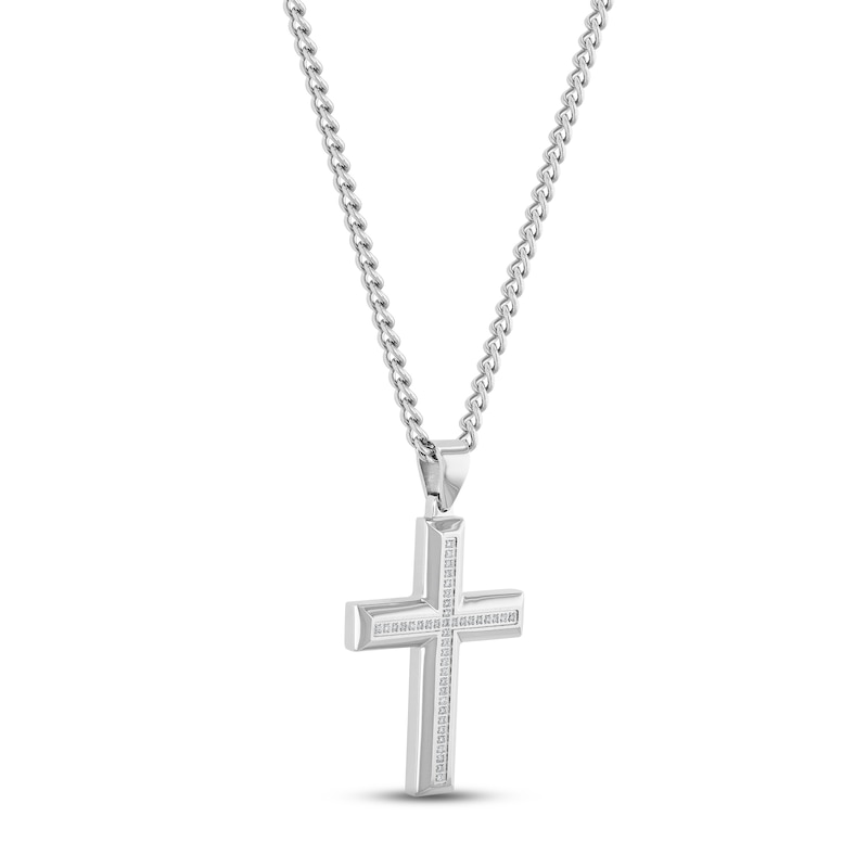Men's Diamond Cross Necklace 1/4 ct tw Round-cut Stainless Steel 24"