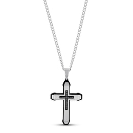 Men's Black Diamond Cross Necklace 1/6 ct tw Black Ion-Plating & Stainless Steel 24&quot;