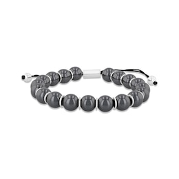 Hematite Men's Bead Bolo Bracelet Stainless Steel 10.5&quot;