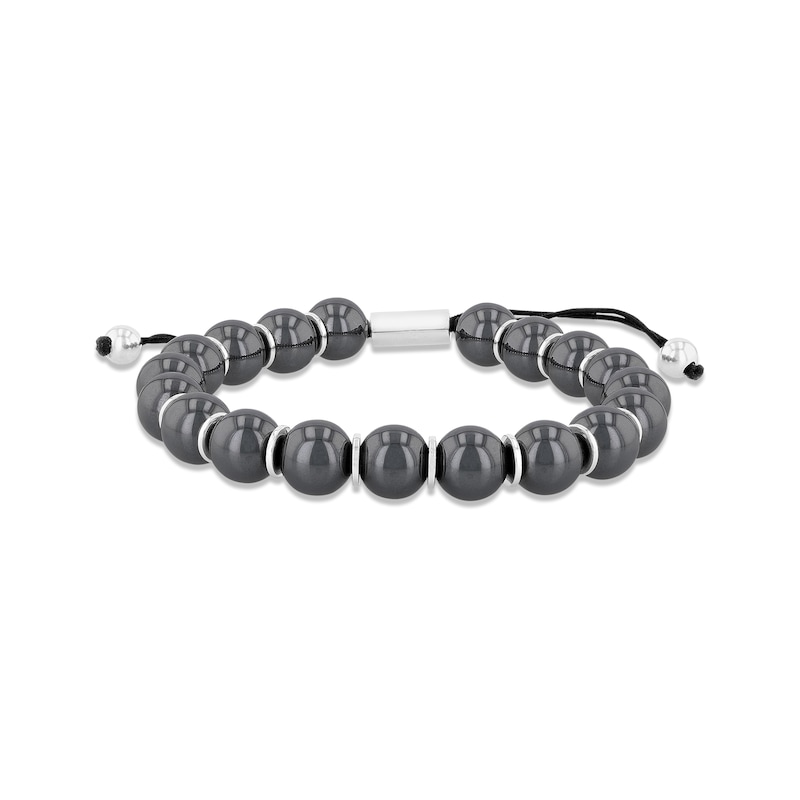 Main Image 1 of Hematite Men's Bead Bolo Bracelet Stainless Steel 10.5"