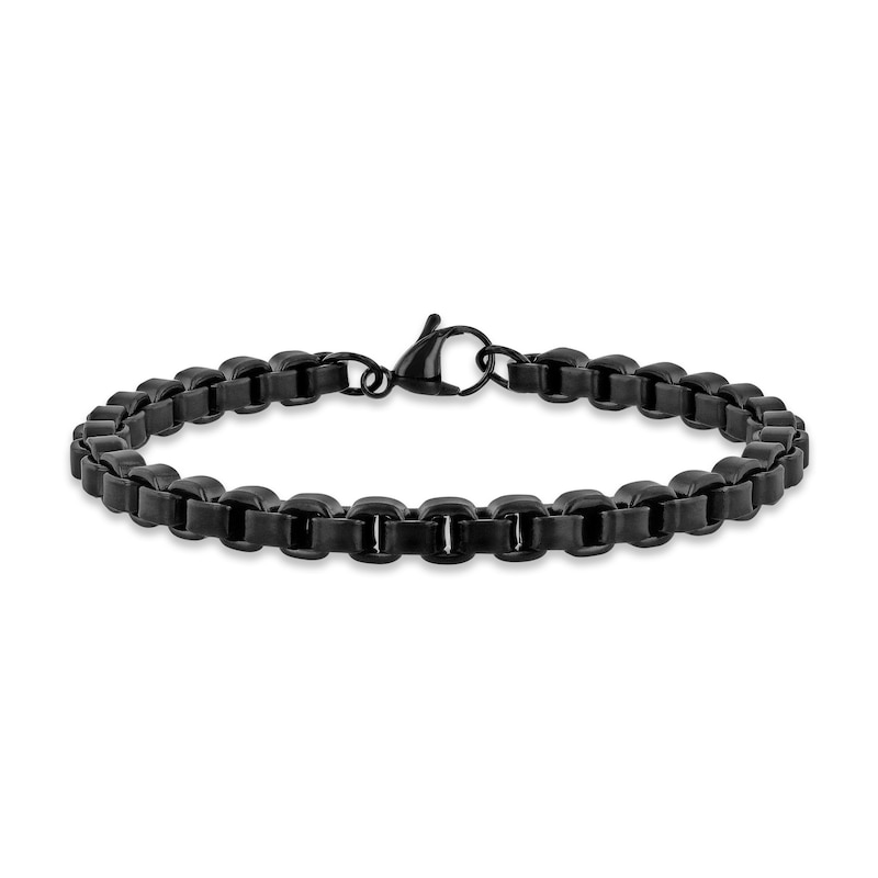 Box Chain Bracelet Black Ion-Plated Stainless Steel 8.5"