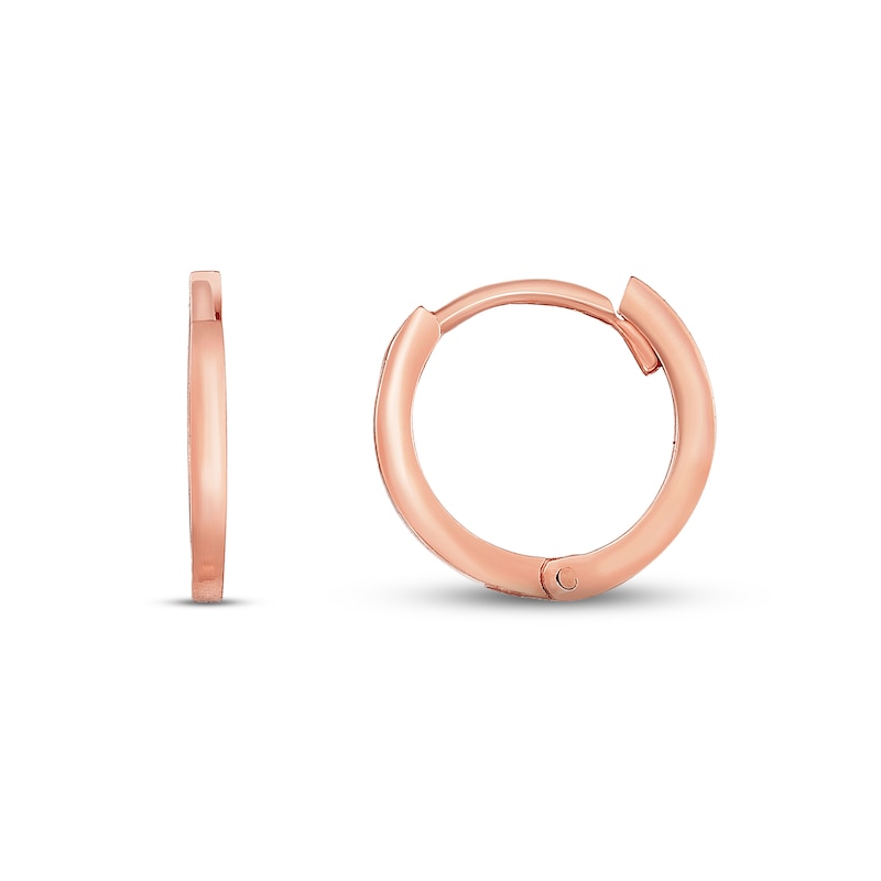 Main Image 1 of Polished Huggie Hoop Earrings 14K Rose Gold 12mm