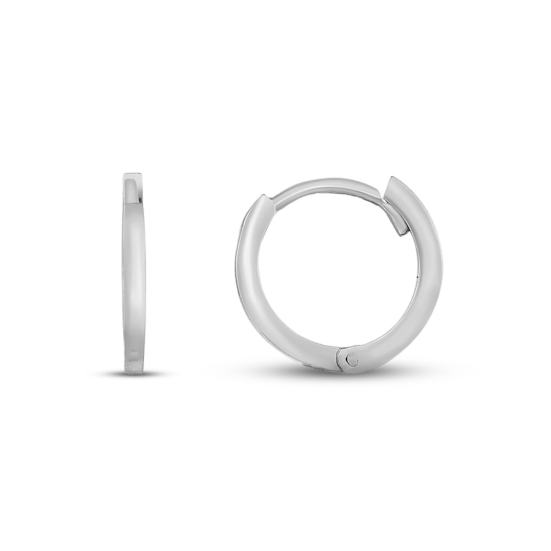 Main Image 1 of Polished Huggie Hoop Earrings 14K White Gold 12mm