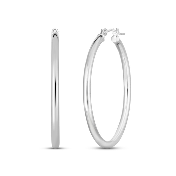 Polished Tube Hoop Earrings 14K White Gold 30mm