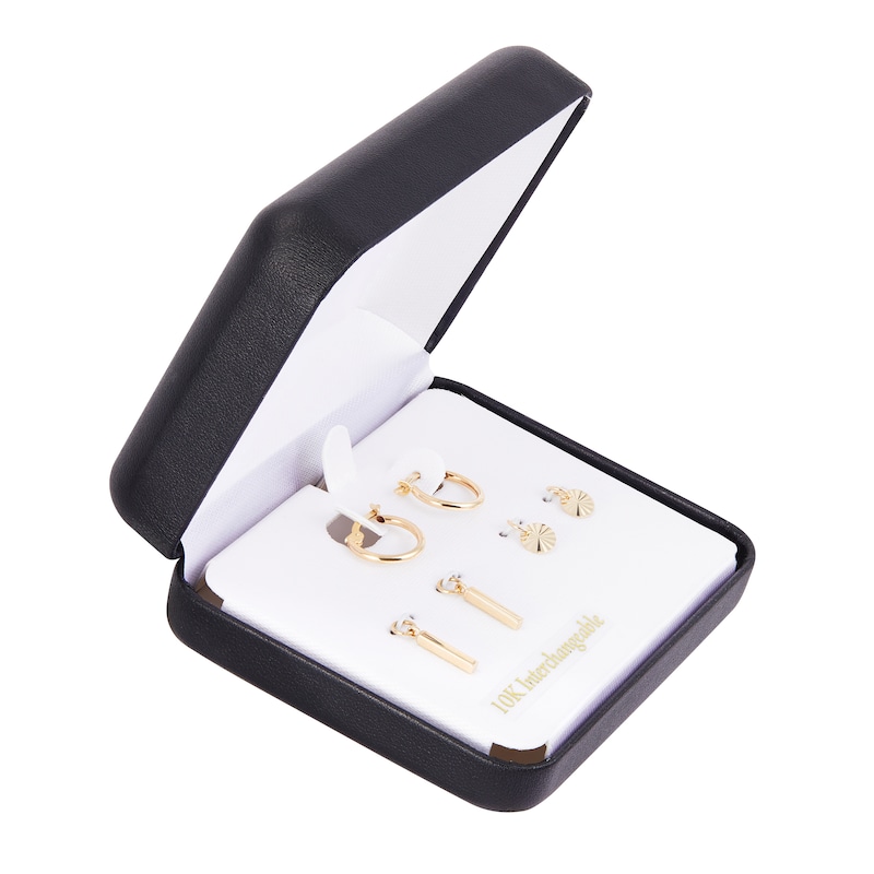 Three-Piece Interchangeable Huggie Earrings & Charms Set 10K Yellow Gold