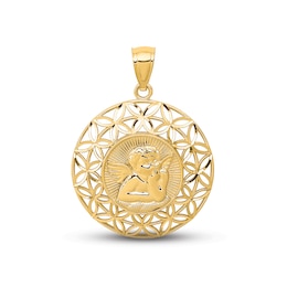 Diamond-Cut Angel Medallion Charm 14K Yellow Gold