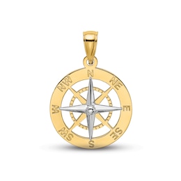Men's Nautical Compass Charm 14K Two-Tone Gold