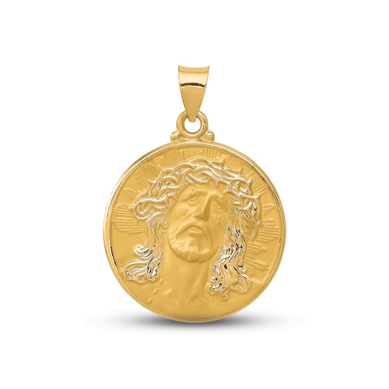 Jesus Medallion Charm 14K Yellow Gold