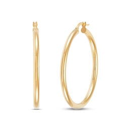 High Polish Tube Hoop Earrings 10K Yellow Gold 40mm