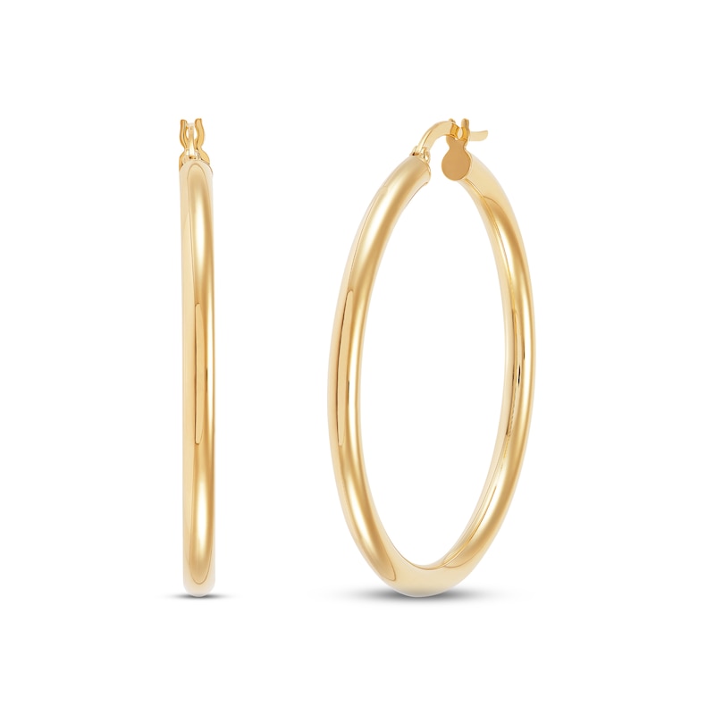 Main Image 1 of High Polish Tube Hoop Earrings 10K Yellow Gold 40mm