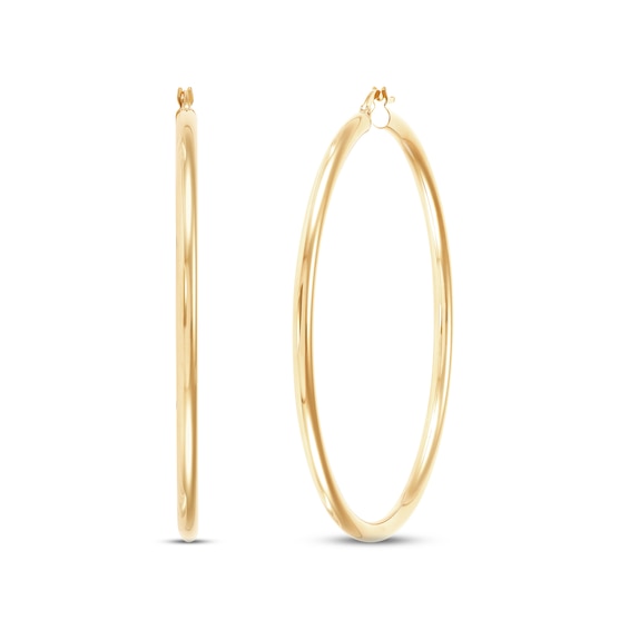 High Polish Tube Hoop Earrings 10K Yellow Gold 60mm