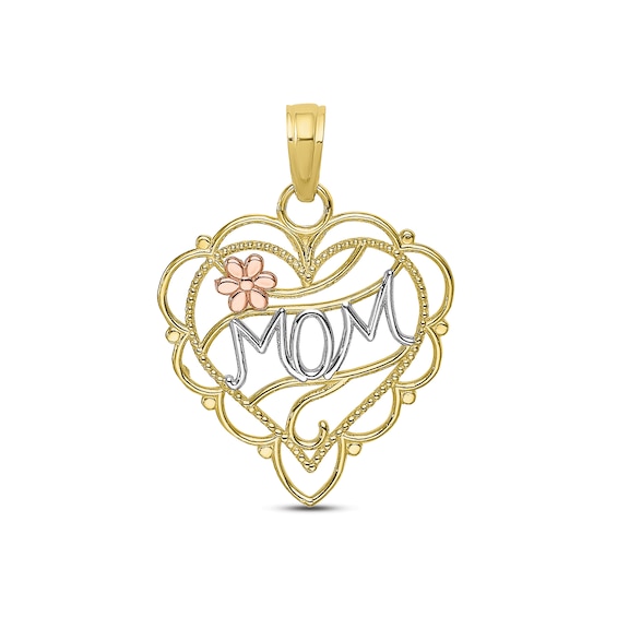 "Mom" Heart Charm 10K Two-Tone Gold