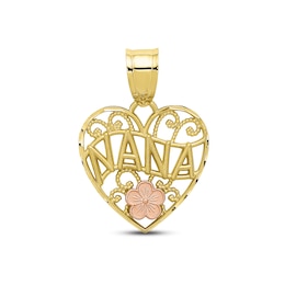&quot;Nana&quot; Flower Heart Charm 10K Two-Tone Gold