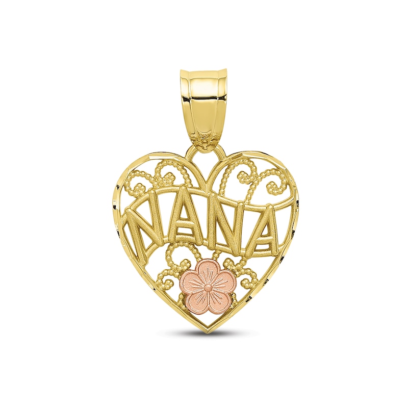 Main Image 1 of "Nana" Flower Heart Charm 10K Two-Tone Gold