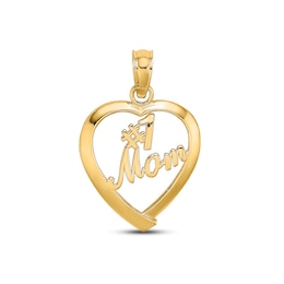 &quot;#1 Mom&quot; Heart Charm 14K Yellow Gold