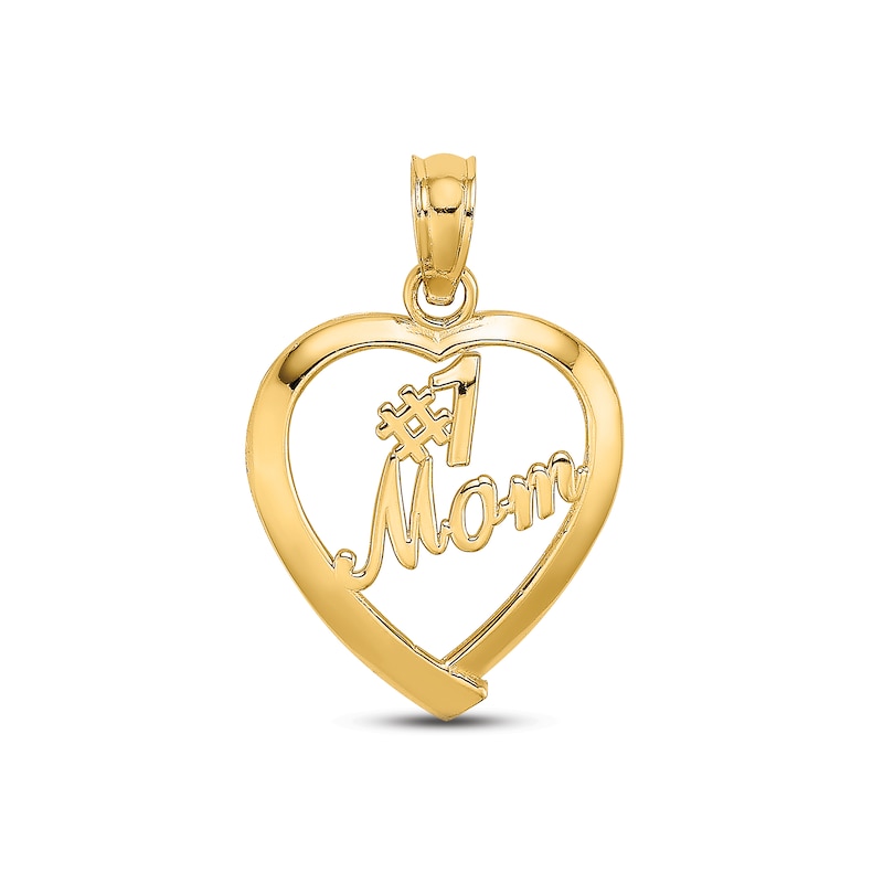 Main Image 1 of "#1 Mom" Heart Charm 14K Yellow Gold