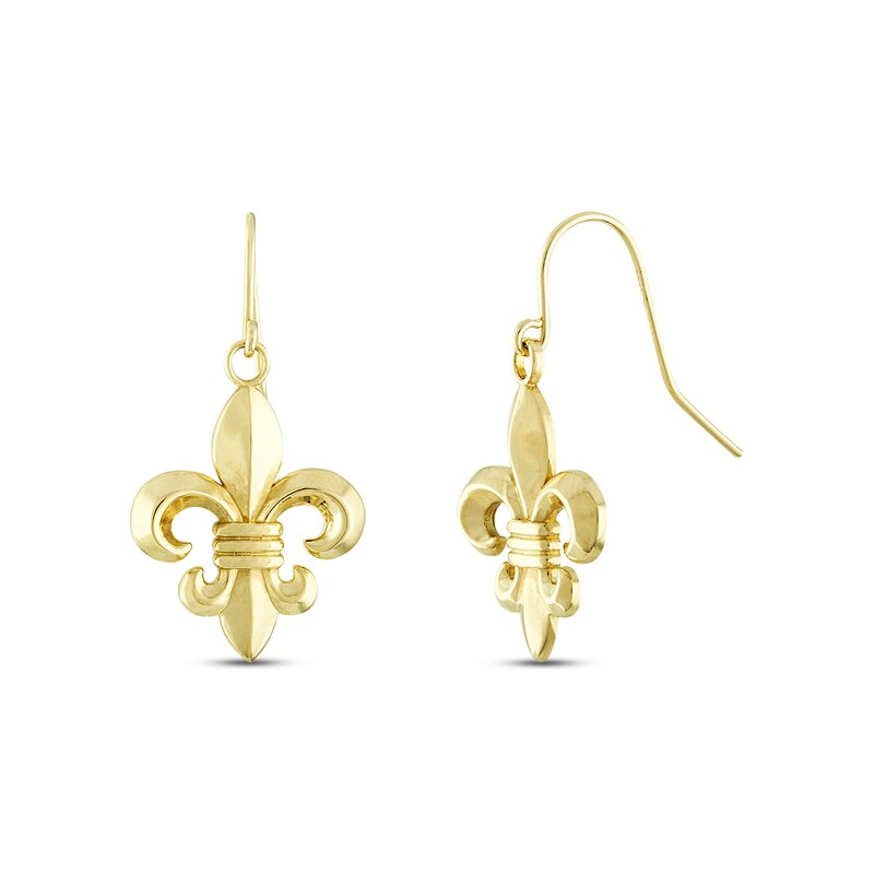 Main Image 1 of Fleur-de-Lis Dangle Earrings 10K Yellow Gold
