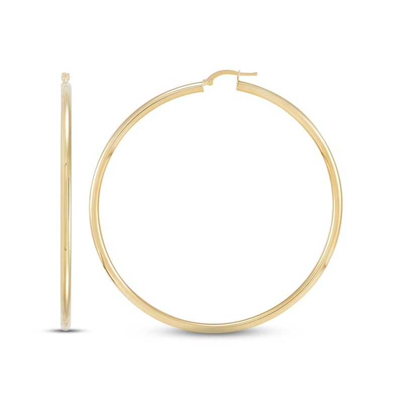 Main Image 2 of Polished Tube Hoop Earrings 10K Yellow Gold 70mm