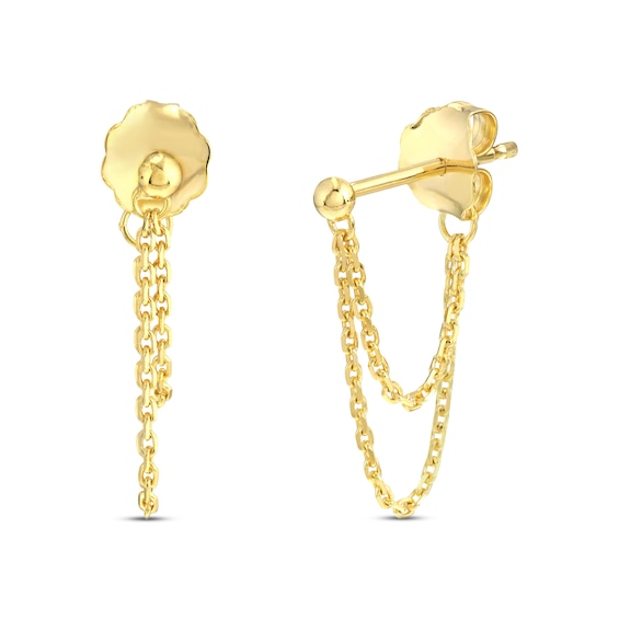 Double Chain Dangle Earrings 14K Yellow Gold
