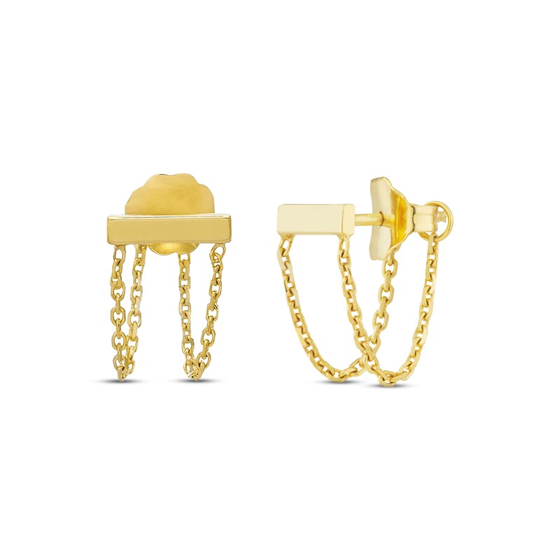 Main Image 1 of Double Chain Bar Earrings 14K Yellow Gold