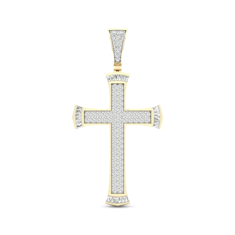 Main Image 1 of Men's Diamond Cross Charm 2 ct tw Round & Baguette-cut 10K Yellow Gold
