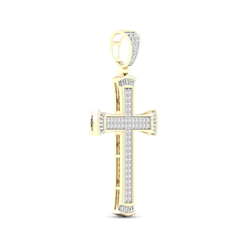 Main Image 2 of Men's Diamond Cross Charm 2 ct tw Round & Baguette-cut 10K Yellow Gold
