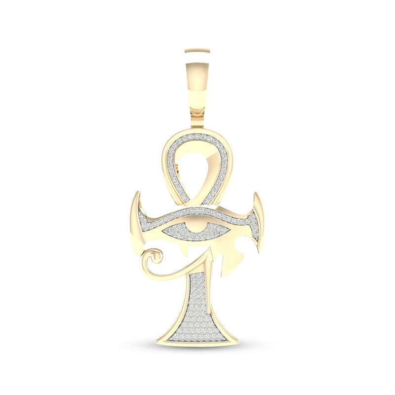 Men's Diamond Eye of Horus Ankh Charm 1/3 ct tw 10K Yellow Gold