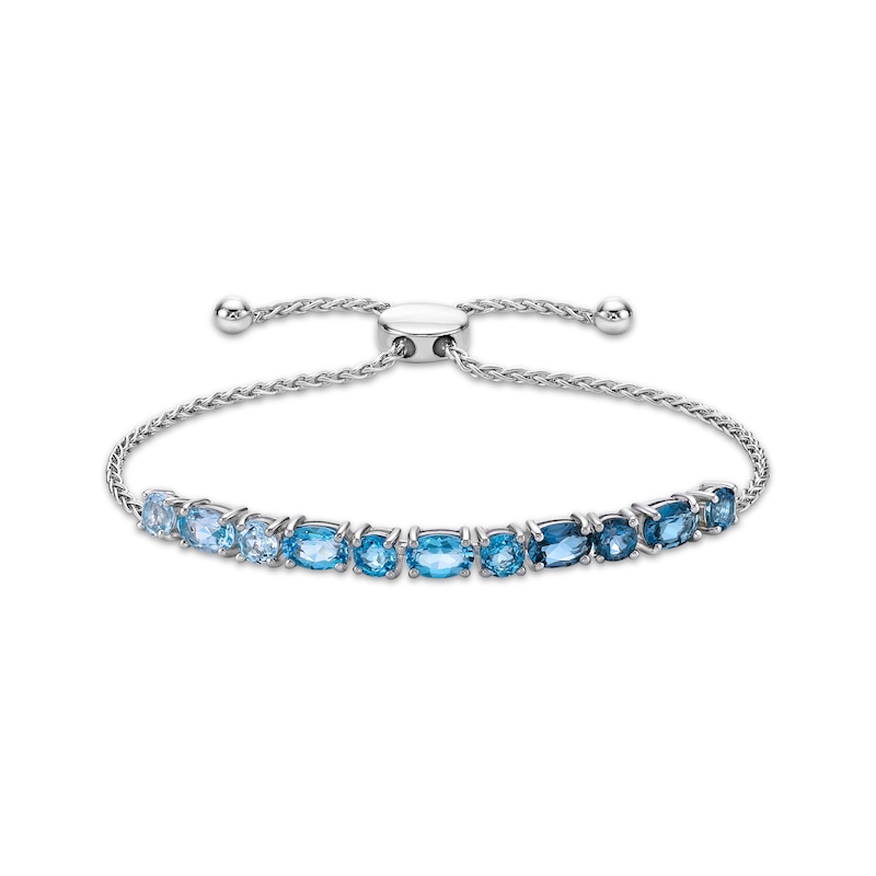 Multi-Shades Oval & Round-Cut Blue Topaz Bolo Bracelet Sterling Silver