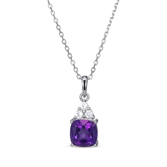 Cushion-Cut Amethyst & Round-Cut White Lab-Created Sapphire Necklace Sterling Silver 18“