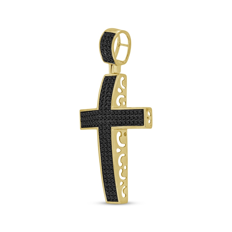 Main Image 2 of Men's Black Diamond Cross Charm 1/2 ct tw 10K Yellow Gold