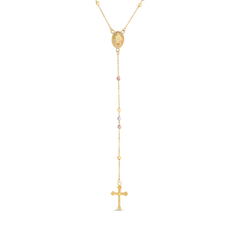 Rosary Necklace with Diamond-Cut Beads 14K Tri-Tone Gold 17"
