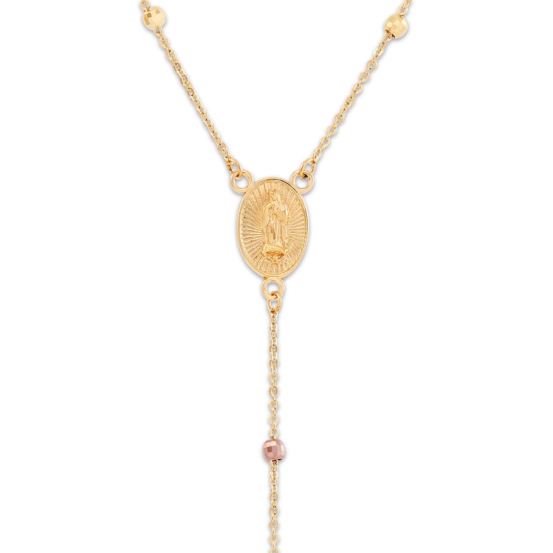 Rosary Necklace with Diamond-Cut Beads 14K Tri-Tone Gold 17"