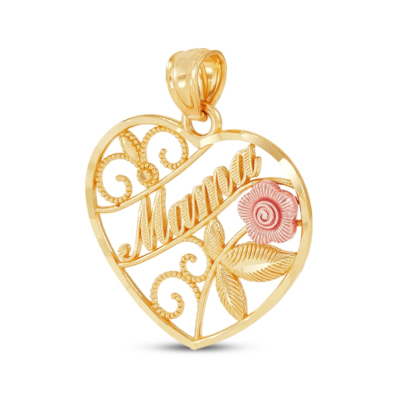 "Mama" Diamond-Cut Heart Charm 14K Two-Tone Gold