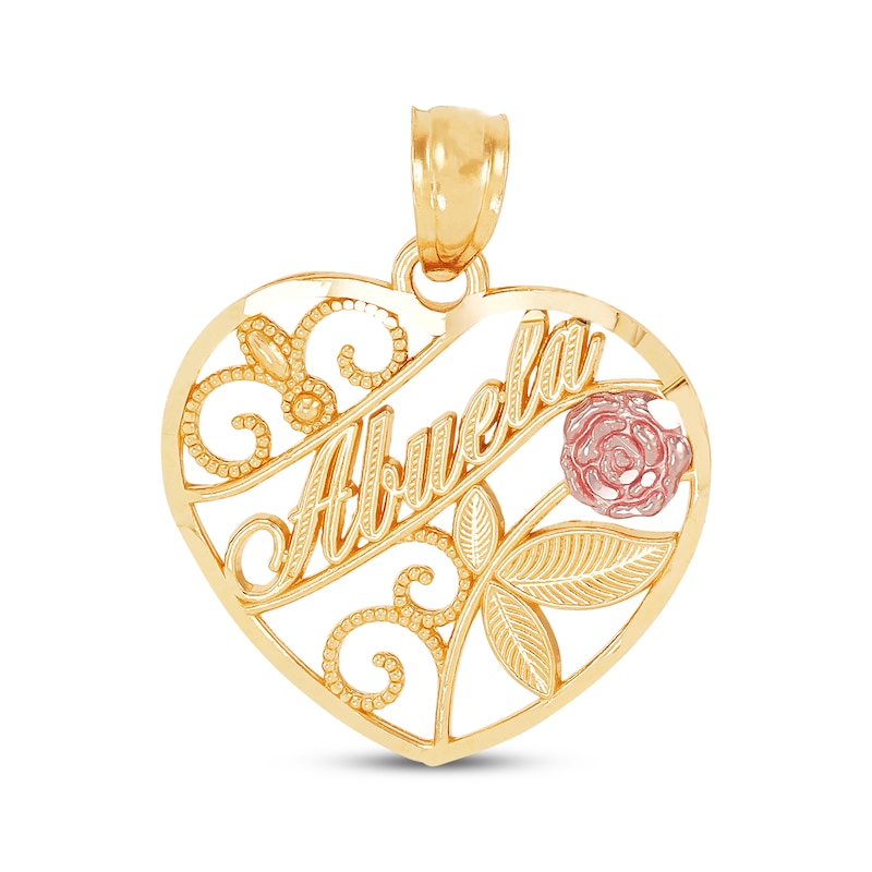 "Abuela" Diamond-Cut Heart Charm 14K Two-Tone Gold