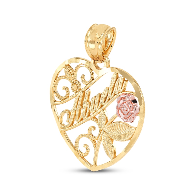 "Abuela" Diamond-Cut Heart Charm 14K Two-Tone Gold
