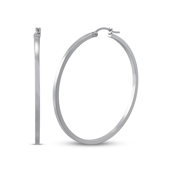 Square Tube Hoop Earrings Sterling Silver 50mm