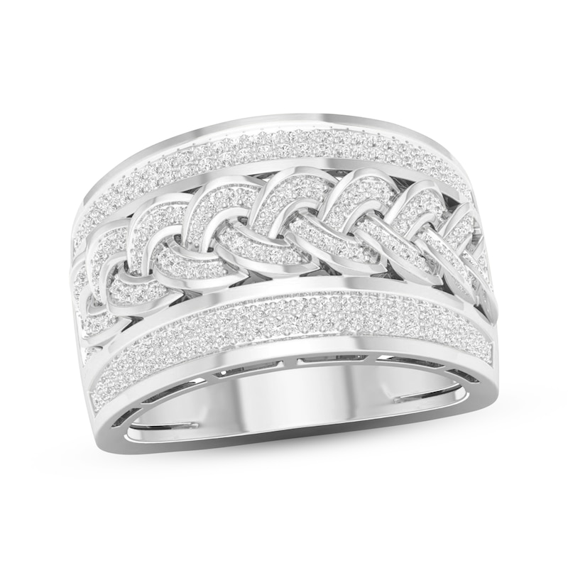 Main Image 1 of Adore Men's Diamond Braided Faux-Stack Ring 7/8 ct tw 10K White Gold