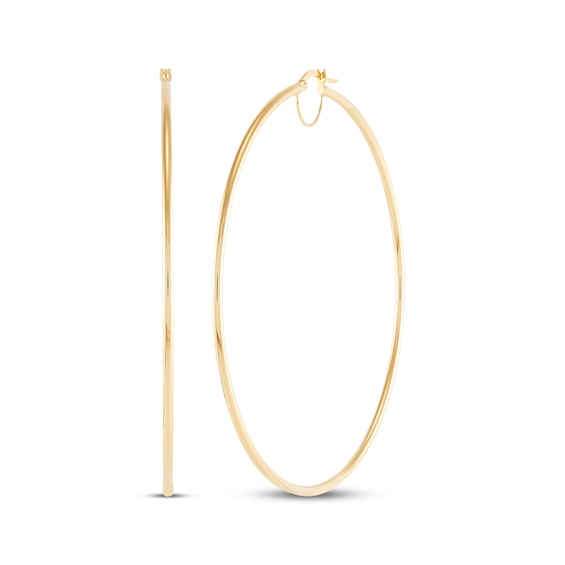 Tube Hoop Earrings 10K Yellow Gold 70mm