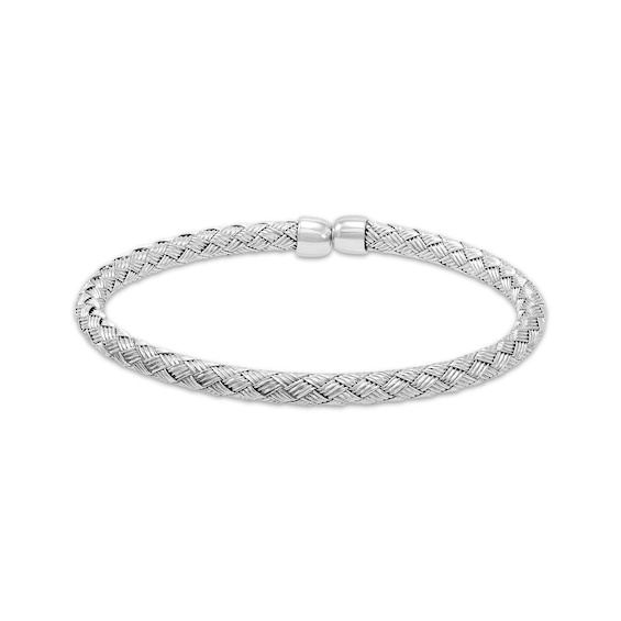 Woven Cuff Bangle Bracelet Sterling Silver