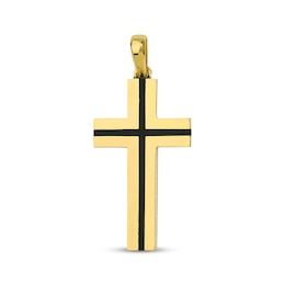 Men's Black Enamel Cross Charm 14K Yellow Gold
