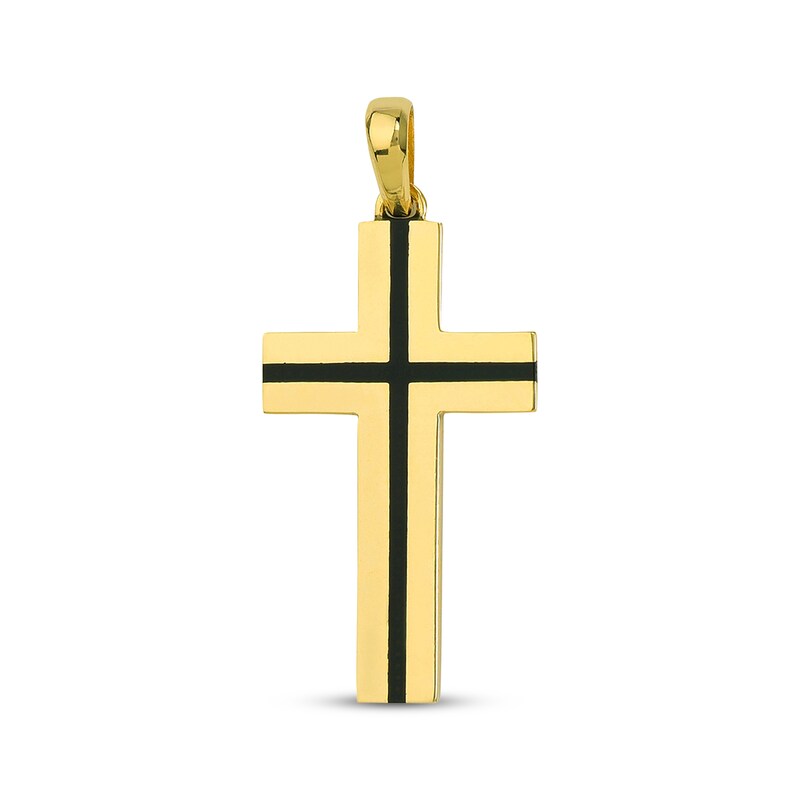 Main Image 1 of Men's Black Enamel Cross Charm 14K Yellow Gold