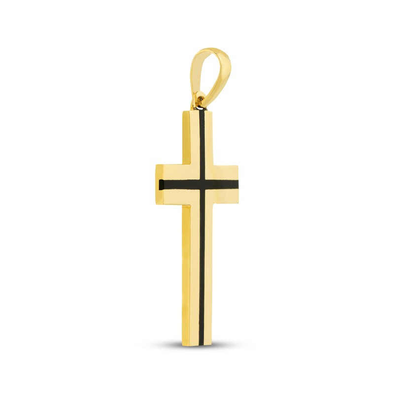 Main Image 2 of Men's Black Enamel Cross Charm 14K Yellow Gold