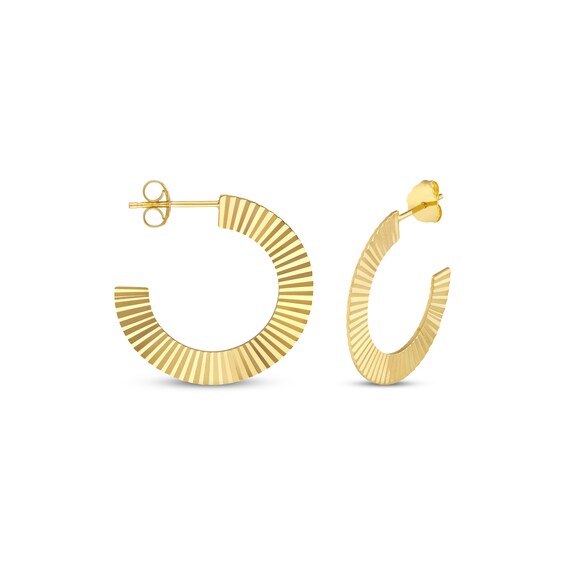 Round Corrugated Open Hoop Earrings 14K Yellow Gold