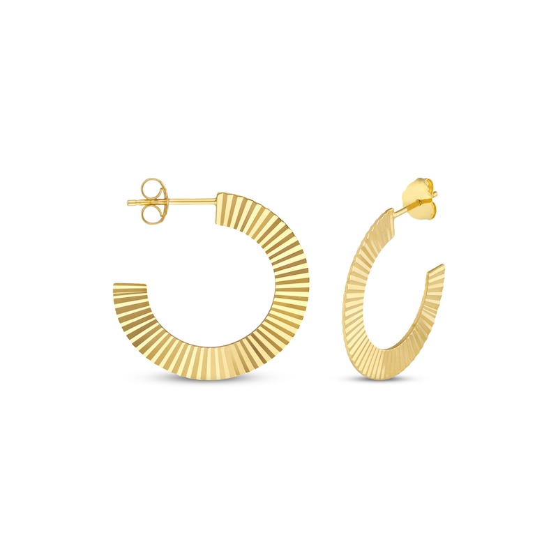Main Image 1 of Round Corrugated Open Hoop Earrings 14K Yellow Gold