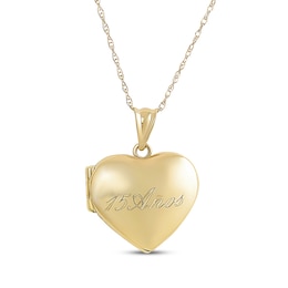 &quot;15 Años&quot; Quinceañera Puffed Heart Locket Necklace 14K Yellow Gold 18&quot;